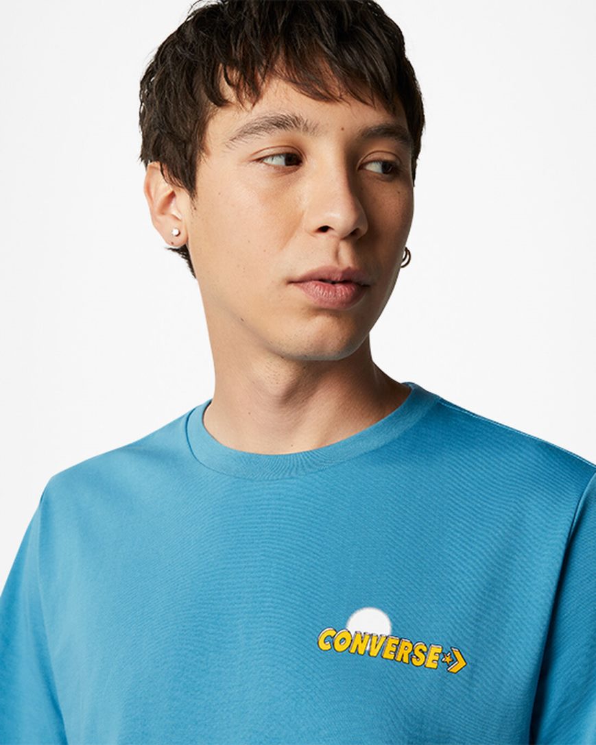 Men's Converse Moon Mountain Graphic T-Shirts Blue | AU 46C80U